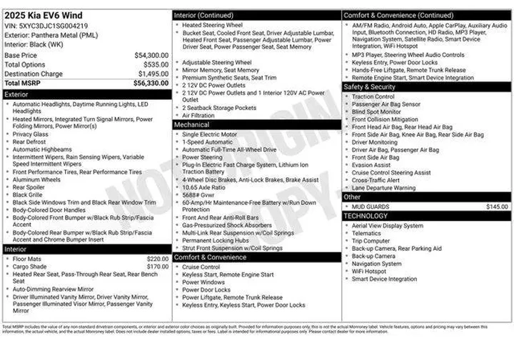 $38439 : Kia EV6 2025 AWD Wind 4dr Cr image 2