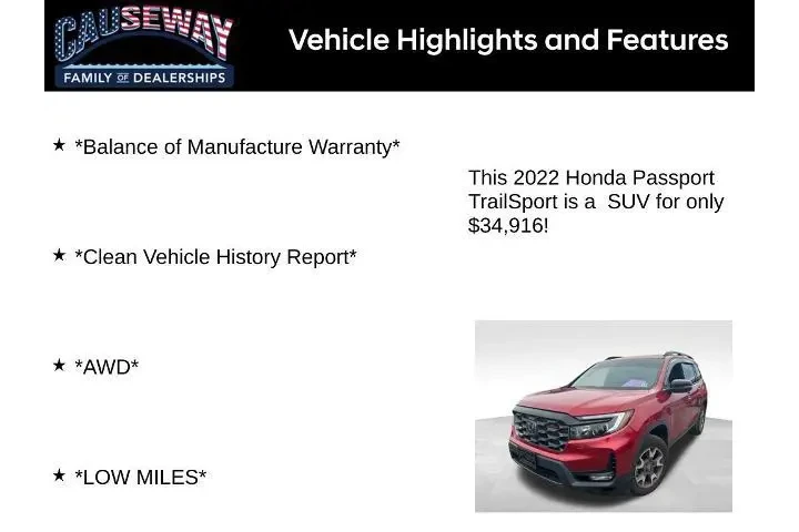 $34916 : Honda Passport 2022 AWD Trai image 2