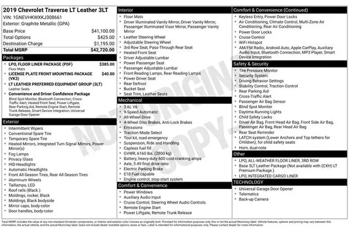 $16955 : Chevrolet Traverse 2019 4x4 image 2