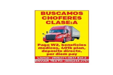 🚚 BUSCAMOS CHOFERES CLASE: A en Riverside