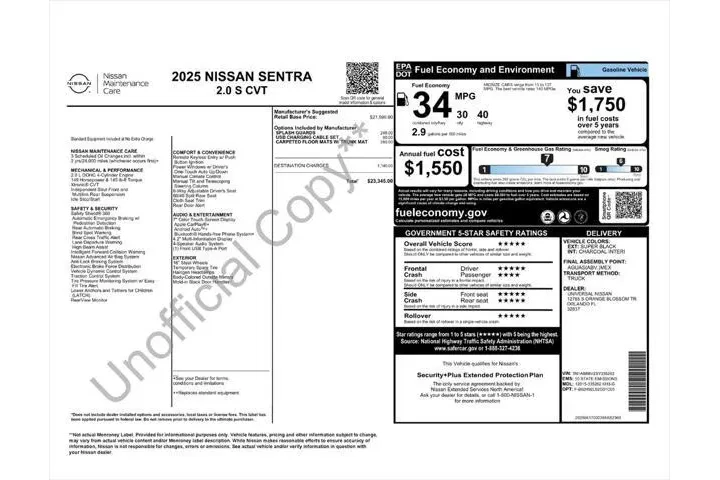 $19038 : Nissan Sentra 2025 S 4dr Sed image 4