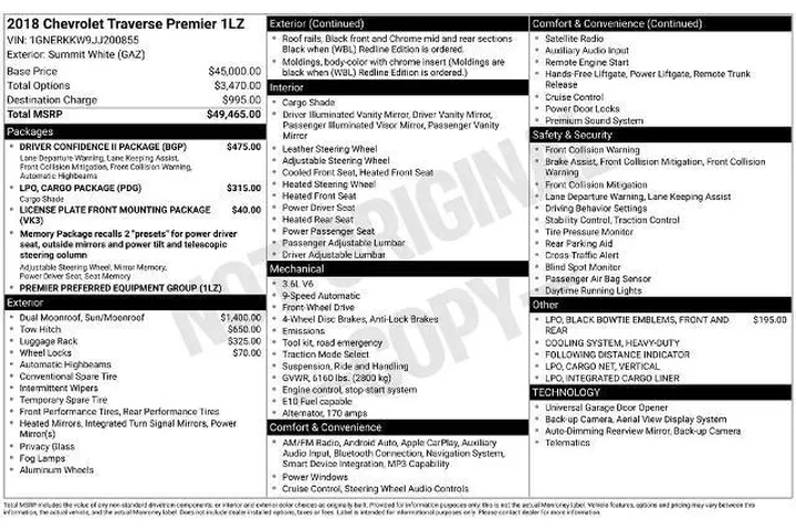 $20359 : Chevrolet Traverse 2018 Prem image 2