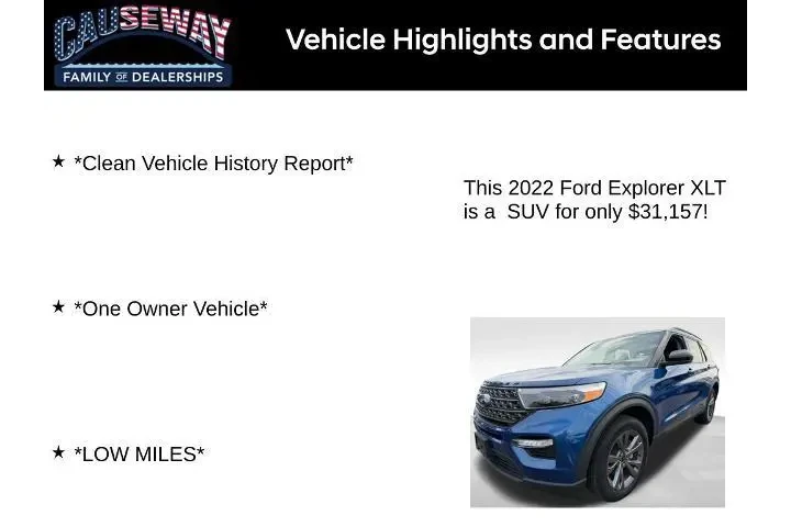 $31157 : Ford Explorer 2022 AWD XLT 4 image 2