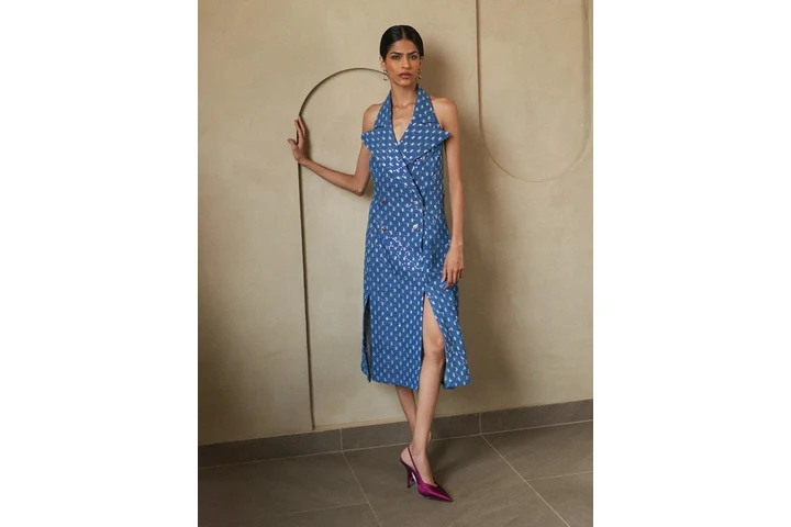 $80 : Glitzy Denim Lapel Slit Dress image 2