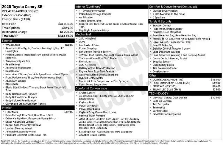 $26458 : Toyota Camry 2025 SE 4dr Sed image 3