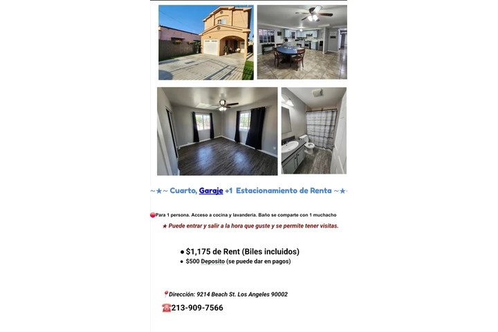 $1175 : ★ Cuarto y Garaje d Renta image 1