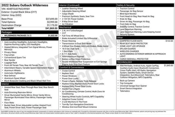 $26998 : Subaru Outback 2022 AWD Wild image 2