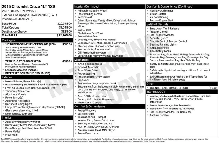 $7486 : Chevrolet Cruze 2015 1LT Aut image 5