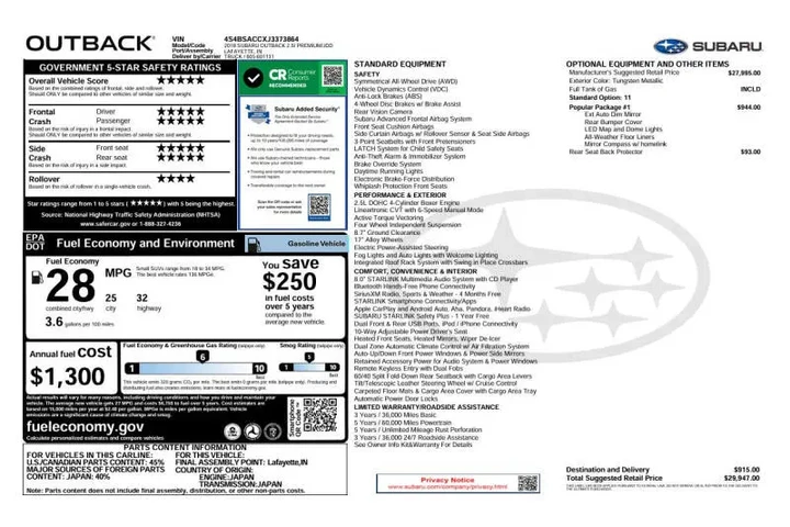 $17952 : 2018 Outback 2.5i Premium image 5