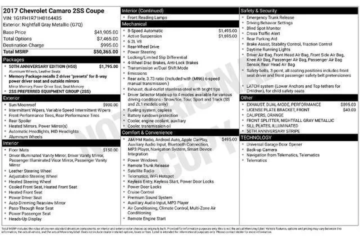 $34281 : Chevrolet Camaro 2017 SS 2dr image 6