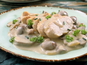 Pollo con crema de champiñones