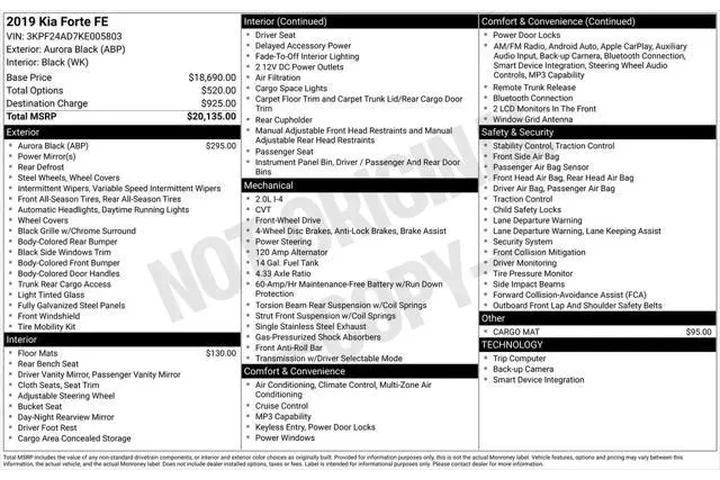$8487 : Kia Forte 2019 FE 4dr Sedan image 4