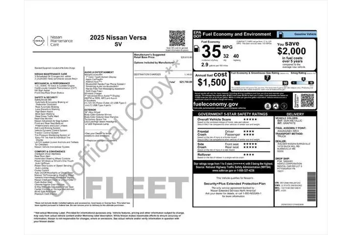 $16587 : Nissan Versa 2025 SV 4dr Sed image 3