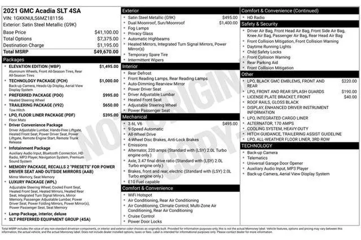 $25995 : GMC Acadia 2021 4x4 SLT 4dr image 2