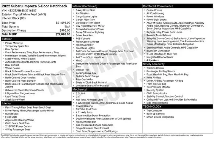 $17639 : Subaru Impreza 2022 AWD Base image 2