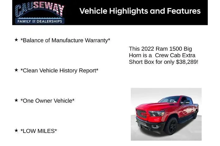 $38289 : Ram 1500 2022 4x4 Big Horn 4 image 2