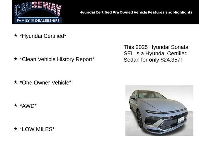 $24357 : Hyundai SONATA 2025 SEL 4dr image 2
