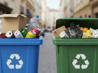 dos botes de reciclaje de basura