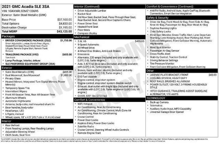 $22993 : GMC Acadia 2021 4x4 SLE 4dr image 2