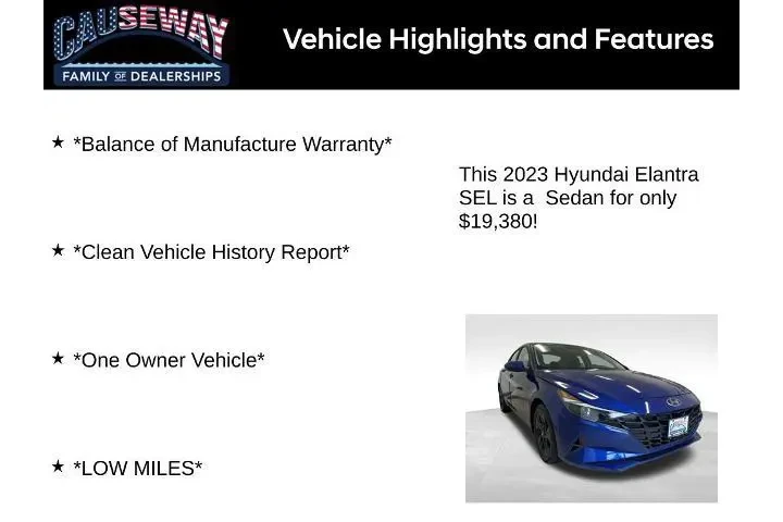 $19380 : Hyundai ELANTRA 2023 SEL 4dr image 2