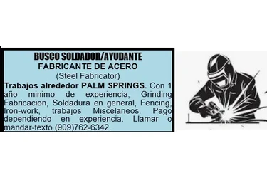 SOLDADOR/FABRICANTE DE ACERO📍 en San Bernardino