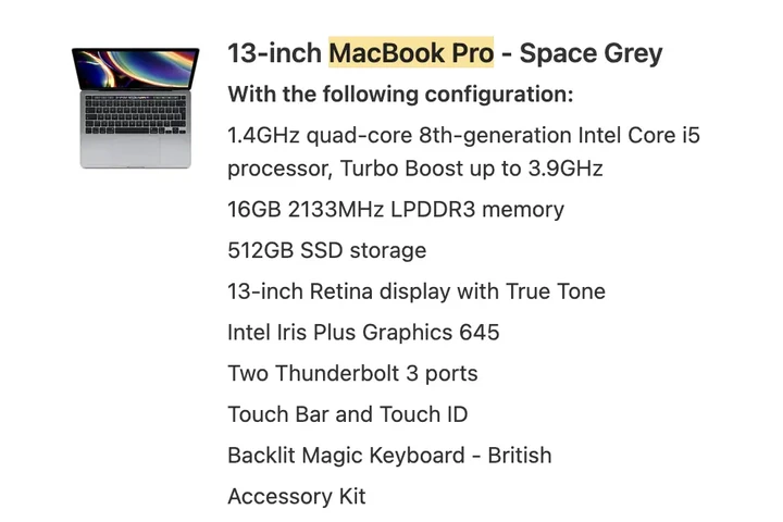 MacBook Pro 13" 2020 Gris image 1
