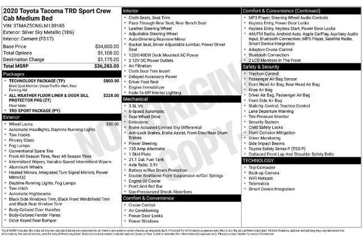$34000 : Toyota Tacoma 2020 4x2 TRD O image 2