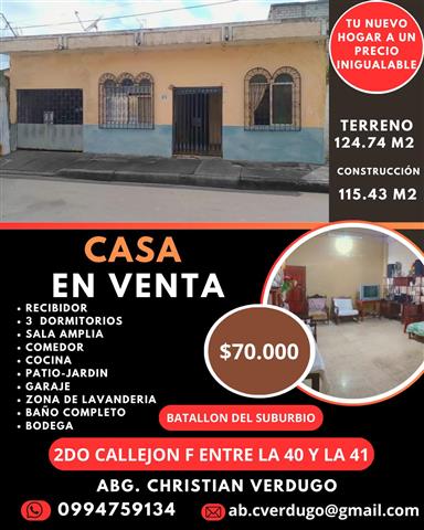 $70000 : Casa en Batallón del Suburbio image 1