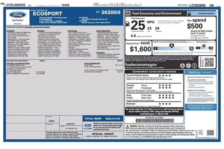 $13272 : Ford EcoSport 2020 AWD Titan image 3