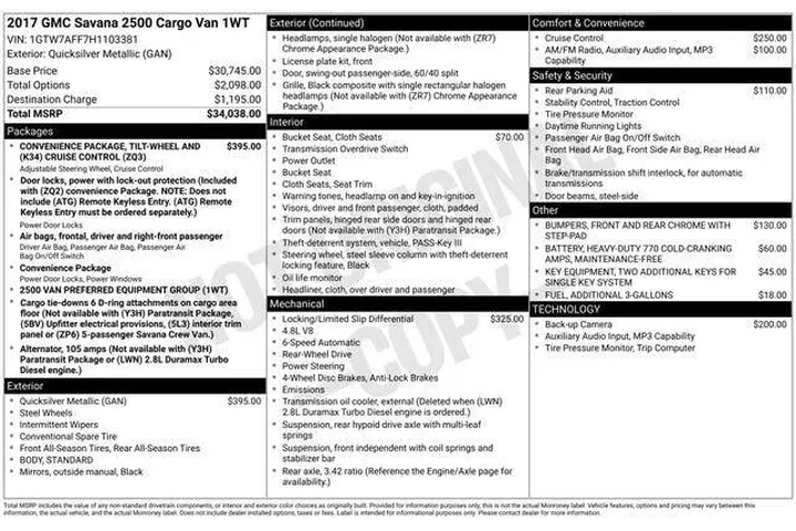 $8999 : GMC Savana 2017 2500 3dr Car image 9