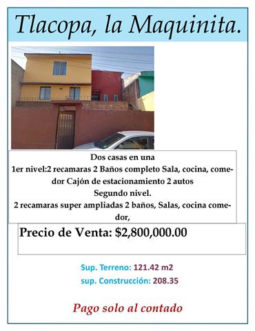 $2800000 : SE VENDE 2 CASAS EN UNA TOLUCA image 1