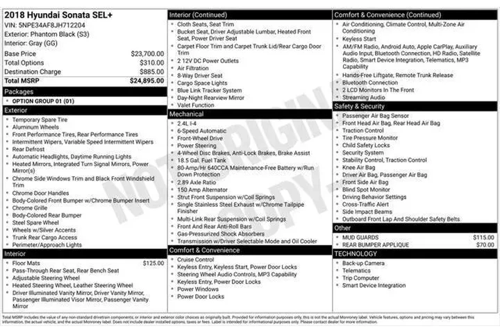 $10595 : Hyundai SONATA 2018 SEL+ 4dr image 5