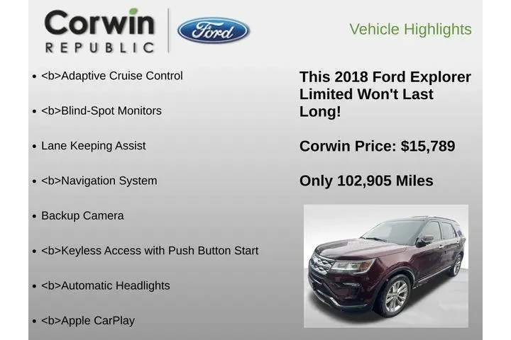 $15789 : Ford Explorer 2018 AWD Limit image 6