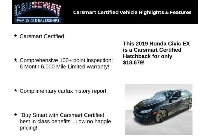 $18679 : Honda Civic 2019 EX 4dr Hatc image 2