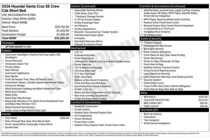 $29885 : Hyundai SANTA CRUZ 2026 SE 4 image 7