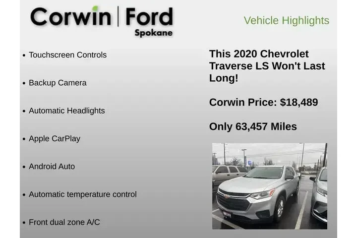 $18489 : Chevrolet Traverse 2020 LS 4 image 6