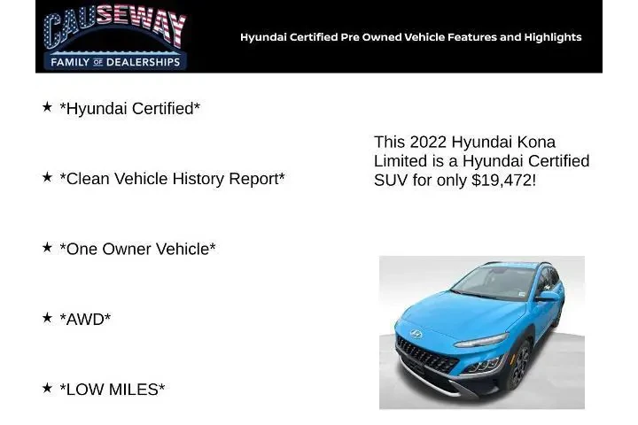 $19472 : Hyundai KONA 2022 AWD Limite image 2