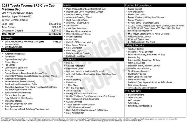 $29499 : Toyota Tacoma 2021 4x2 SR5 4 image 8