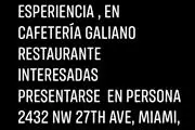 Mesera con esperiensia en Miami