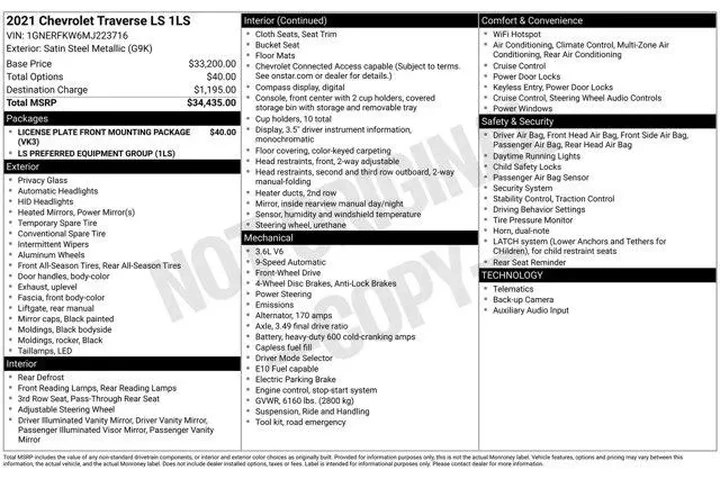 $19494 : Chevrolet Traverse 2021 LS 4 image 10