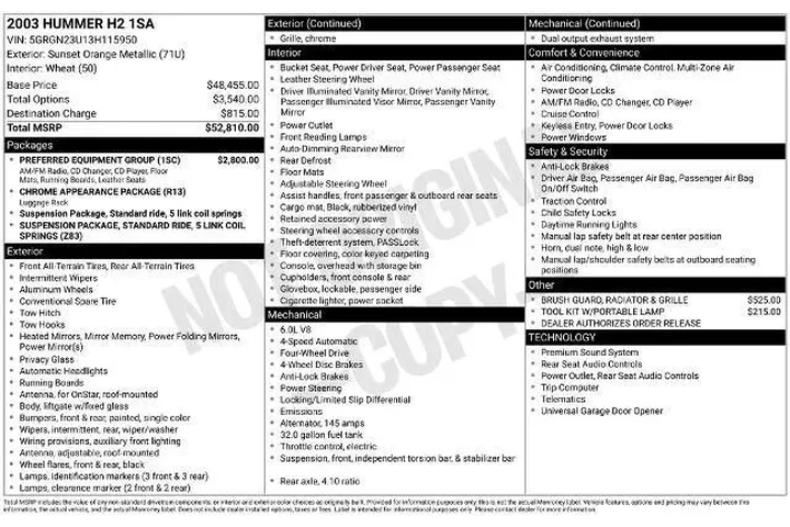 $11891 : HUMMER H2 2003 4dr 4WD SUV image 4