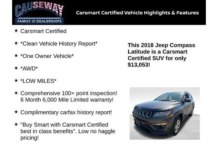 $13053 : Jeep Compass 2018 4x4 Latitu image 2