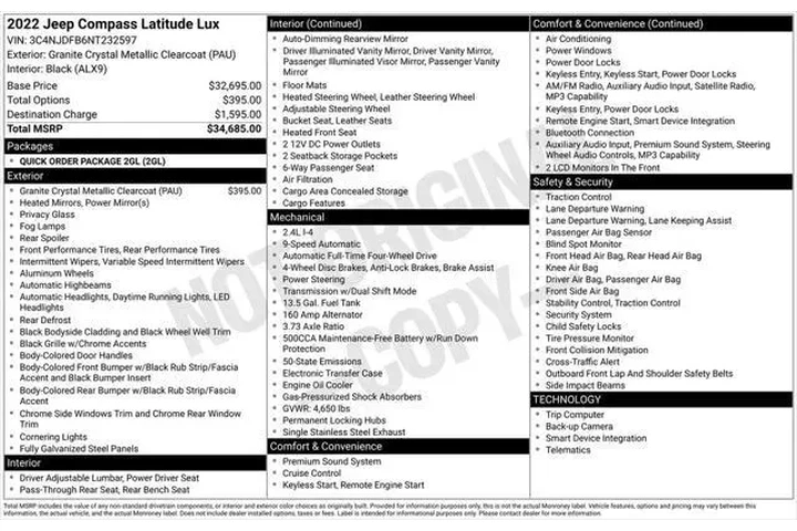 $17987 : Jeep Compass 2022 4x4 Latitu image 3