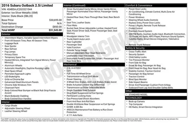 $9995 : Subaru Outback 2016 AWD 2.5i image 2
