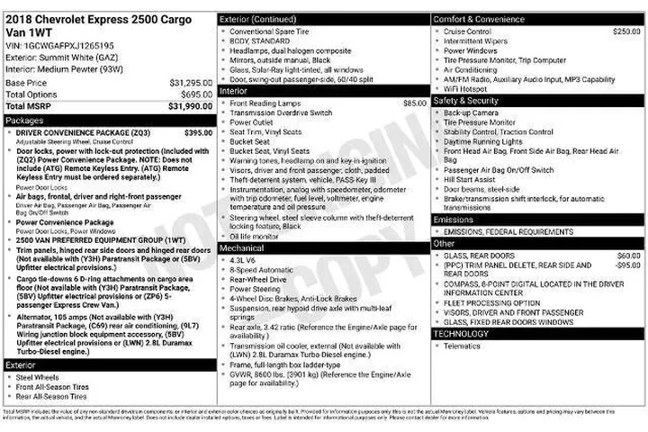 $14250 : Chevrolet Express 2018 2500 image 3