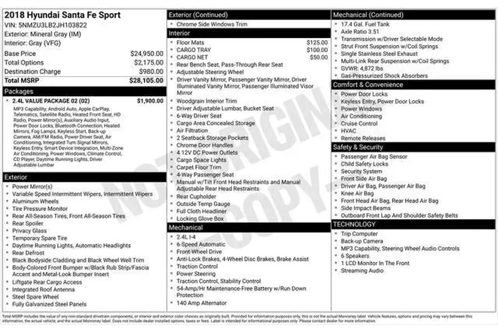 $16995 : Hyundai SANTA FE Sport 2018 image 5