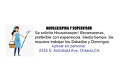HOUSEKEEPING Y SUPERVISOR📍 en San Bernardino
