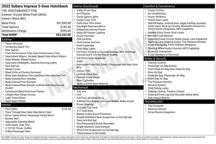 $17544 : Subaru Impreza 2022 AWD Base image 2