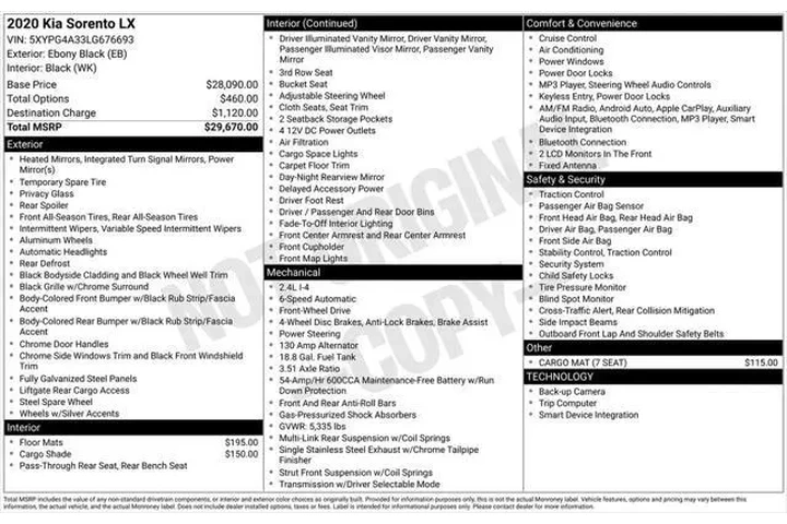 $13487 : Kia Sorento 2020 LX 4dr SUV image 4