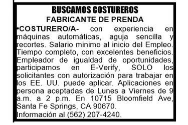 BUSCAMOS COSTUREROS (AS)📍 en Los Angeles